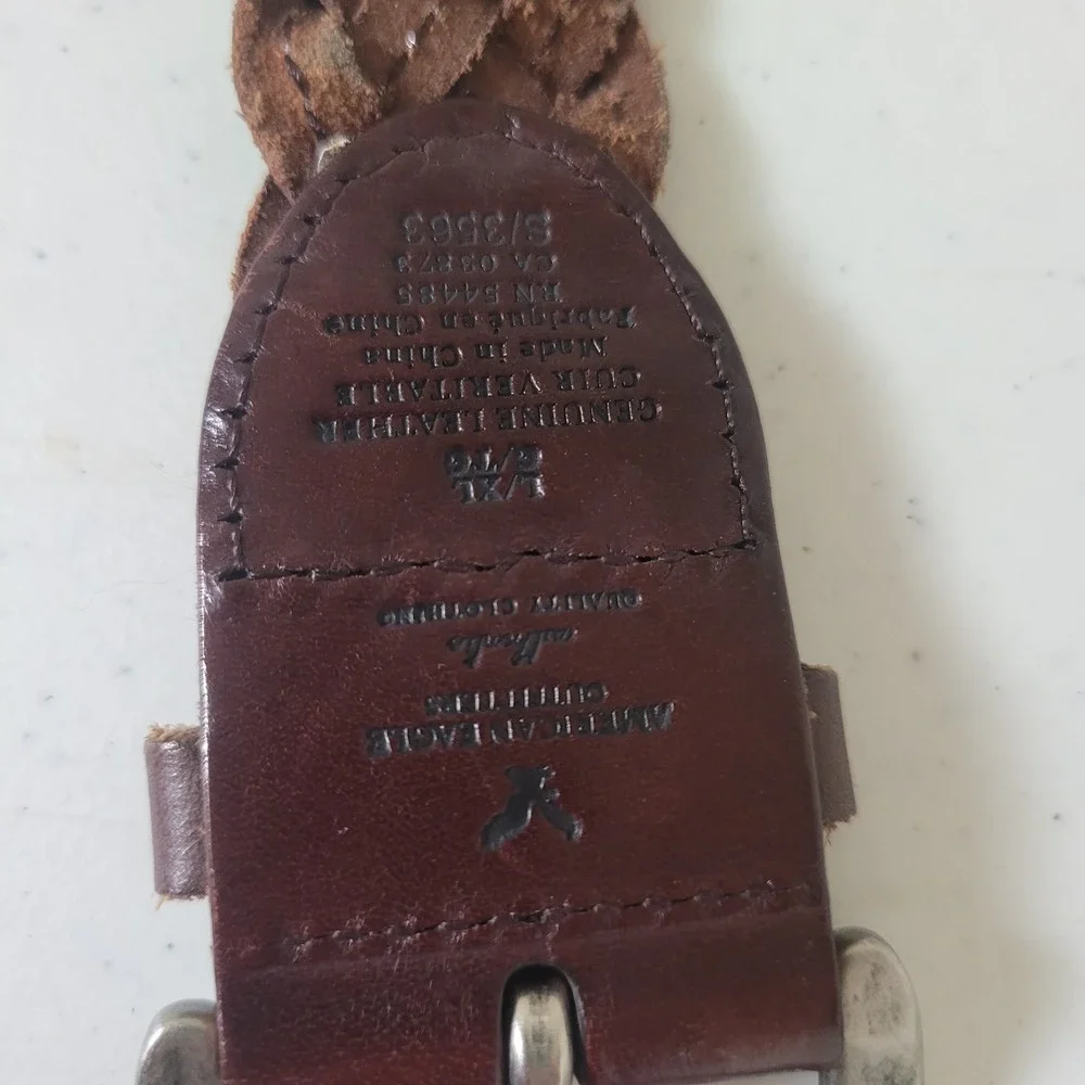 American Eagle Size L/XL Braided Belt Women Dark Brown Leather Silver Buckle